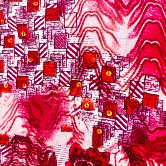 Take Two Vintage Pink and Red Floral Sequin Top Size 1X - Picture 4 of 6